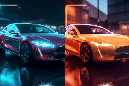 分屏背景混合动力电动汽车和纯电动汽车的分屏海报设计图片