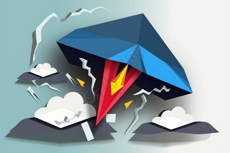 手工玩具闪电雷雨中的纸飞机设计图片