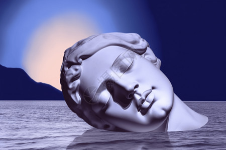 古代雕塑艺术侧躺在海上的人体模型雕塑设计图片