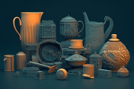 陶瓷用具3d合成陶艺品图设计图片