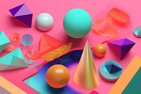 彩色球冰淇淋3d几何模型设计图片