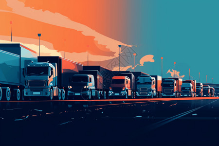 交通管理运输管理系统优化车队路线插画
