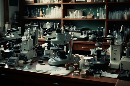 化学物理素材堆积在化学实验室设备背景