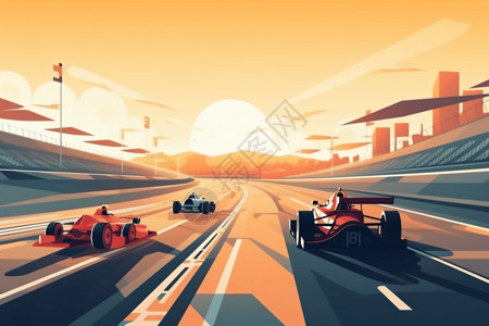 比赛道赛车比赛场景插画