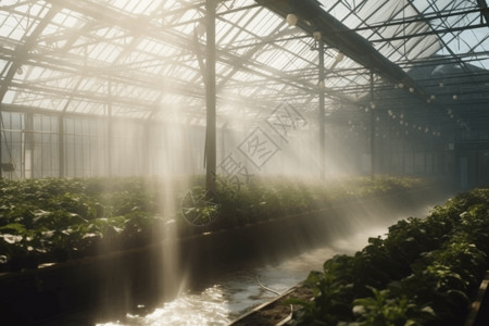 自动喷雾系统使温室充满水和养分背景图片