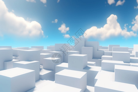蓝天白云立体模型背景图片