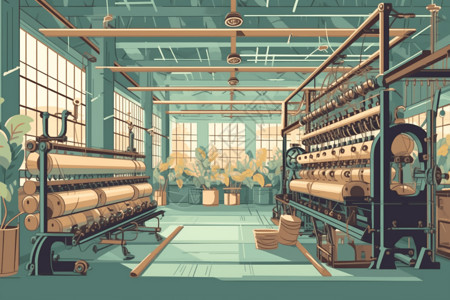 主轴貂主轴和织布机的纺织厂插画
