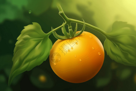 特写镜头树叶藤蔓上黄色番茄的特写镜头插画