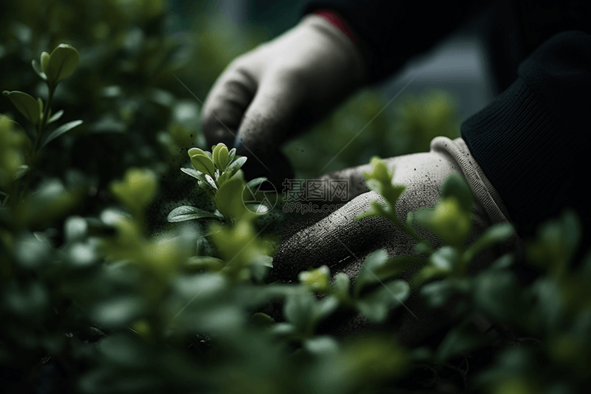 园丁剪植物的特写镜头图片