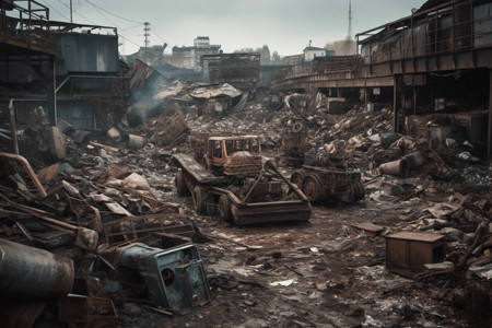 工业垃圾金属废品场的工业混乱设计图片