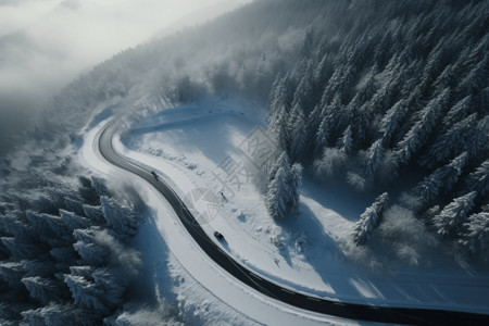 山区蜿蜒的雪道设计图片