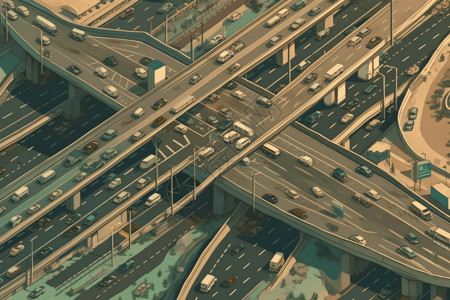 城市高速路高峰时段公路插画