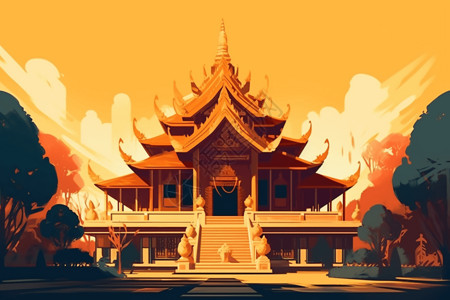 中式宫殿寺庙古建筑插图背景图片