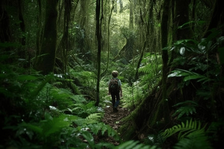 雨林探险徒步旅行的冒险家背景