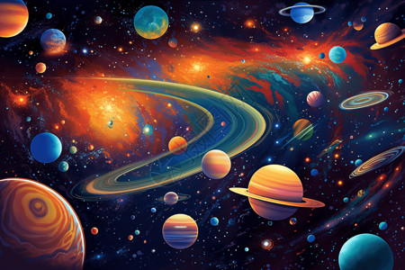 空间想象力宇宙星系和行星插画