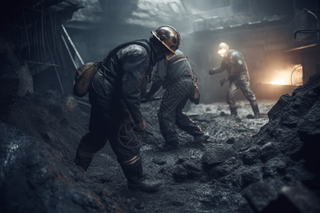 坚韧不拔煤矿开采矿工从地球深处开采煤炭背景是地下隧道和重型机械背景