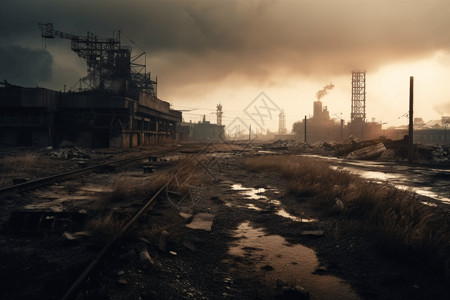 废弃火车工业荒地的景观设计图片