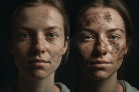 女性对比图治疗前后皮肤状况对比图背景