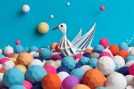 彩色的船彩色质感叠纸小鸟设计图片