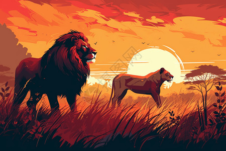 夕阳下的狮子背景图片