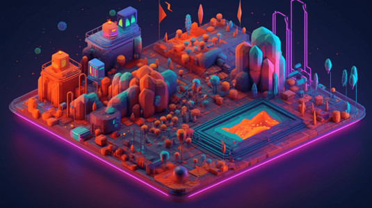 色彩采集素材虚拟的紫色城市插画