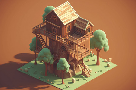 3D阳台房子的模型插画