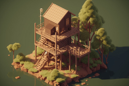 木质楼梯木质的房子插画