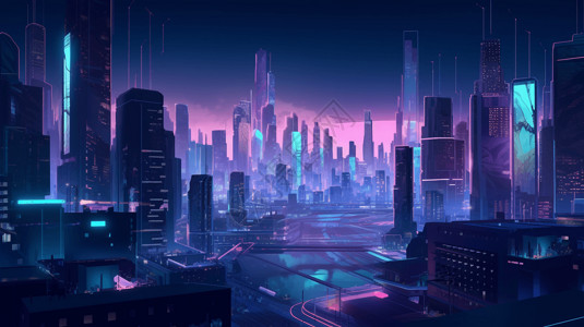 紫色的虚拟城市，图片