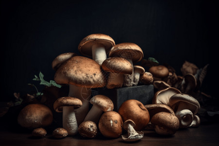 波多贝罗一堆蘑菇和香菇背景