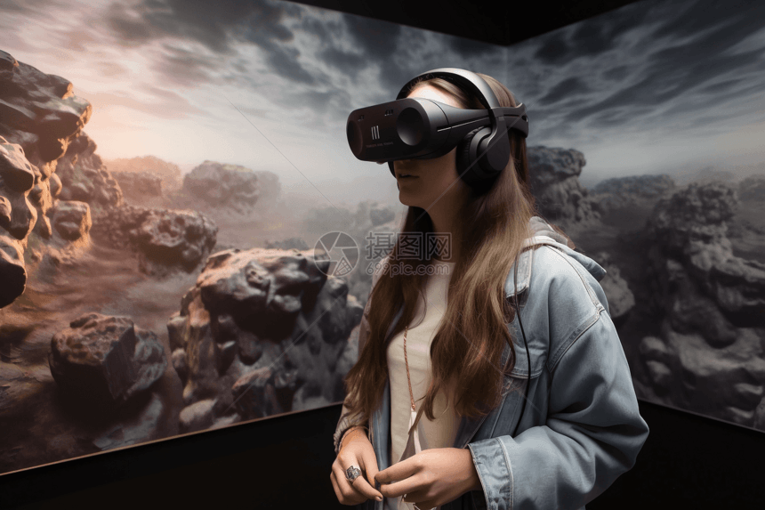 女人正在体验VR图片