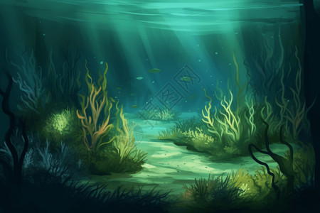 海床海洋馆的草插画