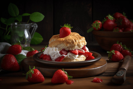 自制美味的美味的奶油草莓蛋糕背景