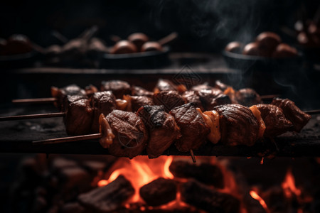 烤架上的多汁肉串背景图片