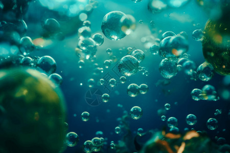 在宁静的海底升起的气泡背景图片