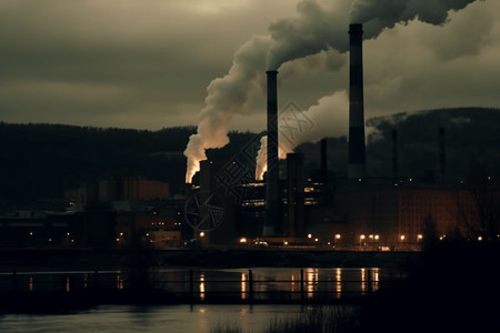 工厂烟囱排放的气体图片