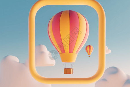 浮动窗口云朵上的热气球设计图片