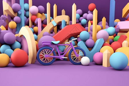 彩色儿童玩具紫色自行车设计图片