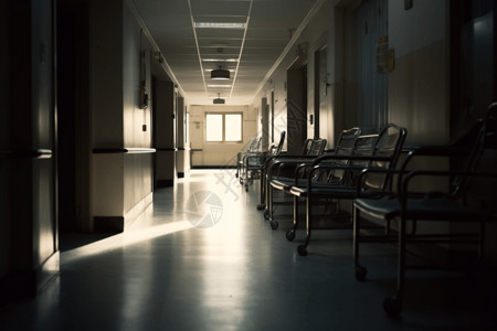 病房门昏暗的医院走廊背景