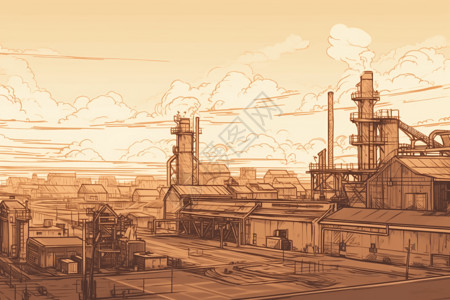 工厂厂房园区素描背景图片