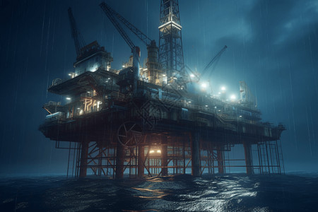 暴风雨海中的海上石油钻井平台图片