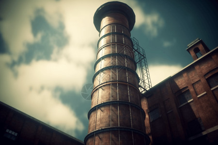 烟囱耸立在工厂上空背景图片