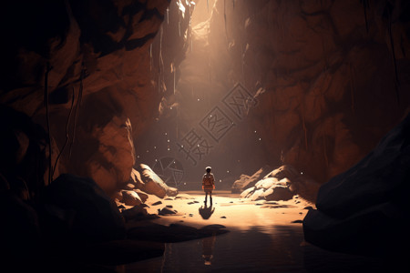 在洞穴里发现阳光出口的探险家背景图片