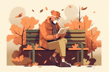 长凳在公园在公园长椅上认真看书的人插画