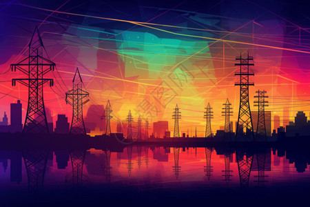 电力设备电塔电网基础设施扁平城市网络科技插图插画