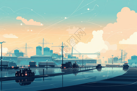交通管理物联网设备连接的工厂插画