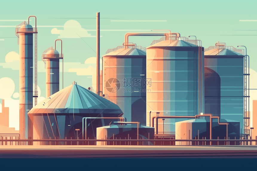 大型储罐和管道的化工厂插画图片