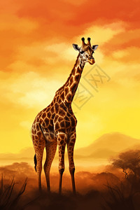 黄昏下的长颈鹿背景图片
