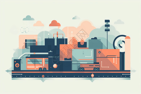 智能城市管理自动化运输插画插画