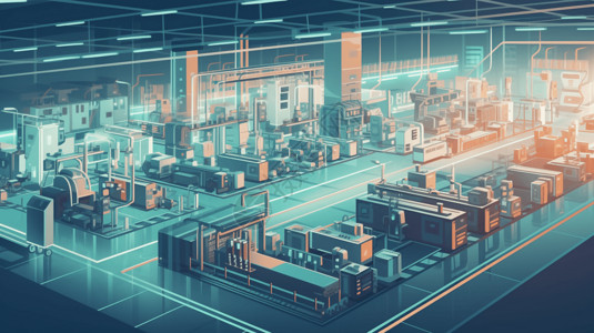 工业生产线电子自动化生产工厂插画插画