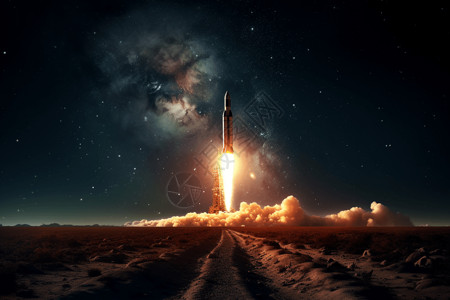 星空下升起的火箭设计图片